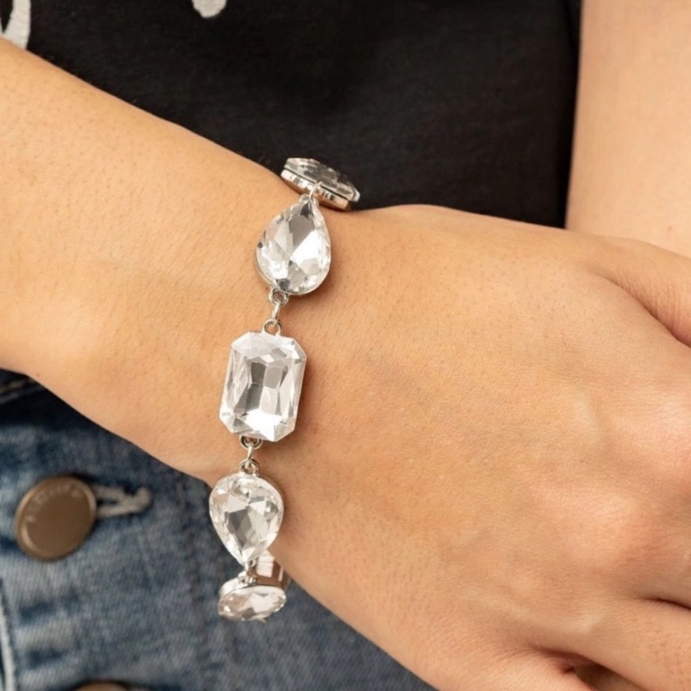 Chunky rhinestone silver bracelet